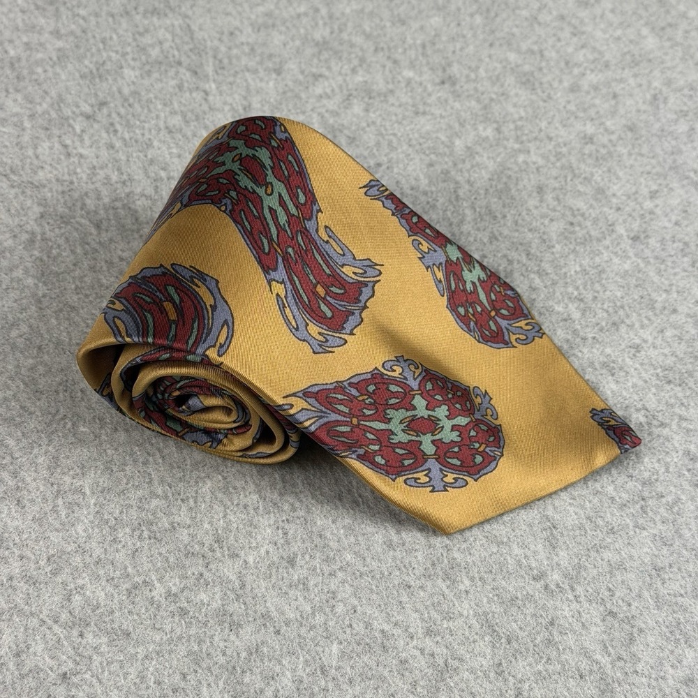 Vintage Christian Dior Monsieur Silk Tie Gold Abstract Paisley USA Wide 55x3.75"